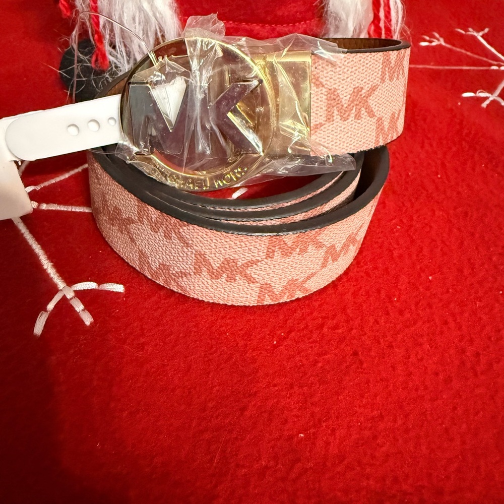 Michael Kors Pink and Gold Logo Belt